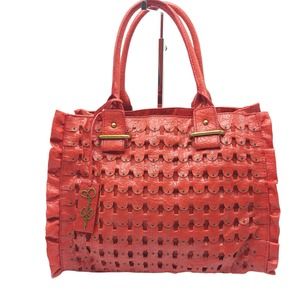 New Jessica Simpson Ruffle Purse Vegan Leather Handbag Red w/ Crossbody Strap